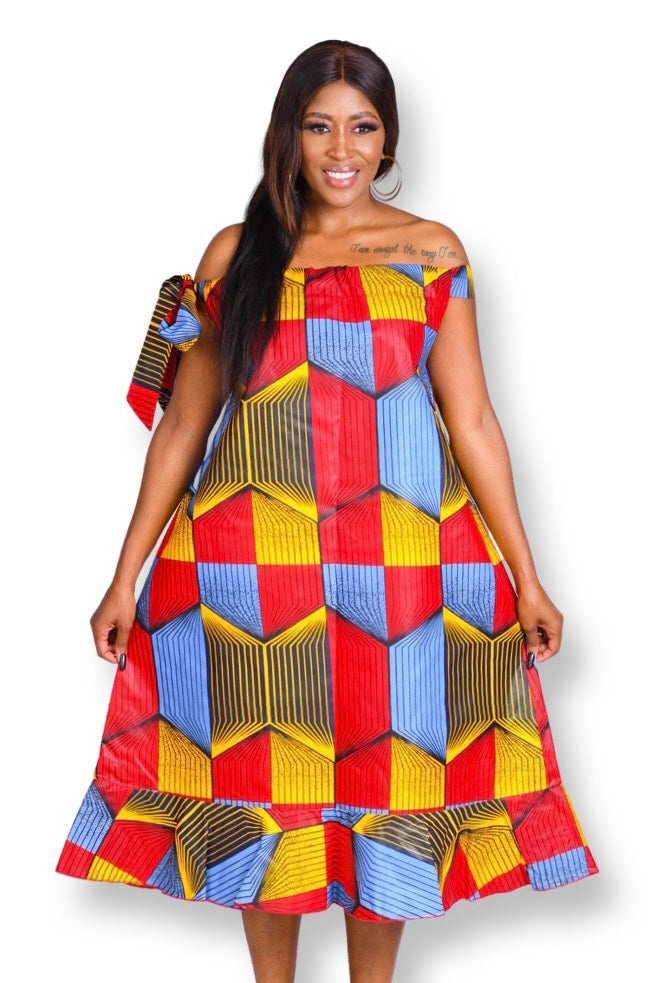 House of Jomet Adama Squares A line multicoloured ankara dress - ONE SIZE