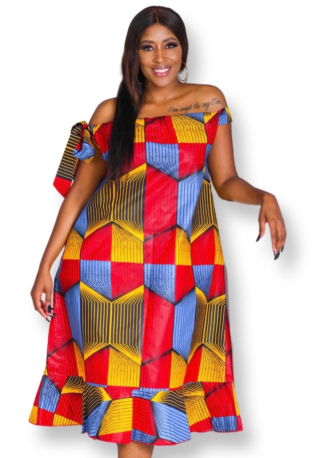 House of Jomet Adama Squares A line multicoloured ankara dress - ONE SIZE