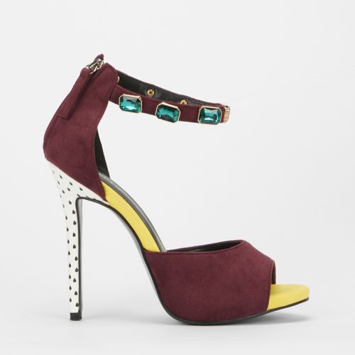 Karis Elegant suede open toe Stiletto - Maroon and Yellow