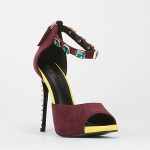 Karis Elegant suede open toe Stiletto - Maroon and Yellow