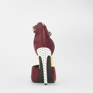 Karis Elegant suede open toe Stiletto - Maroon and Yellow