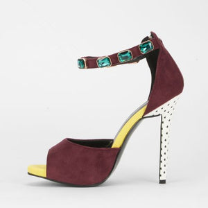 Karis Elegant suede open toe Stiletto - Maroon and Yellow